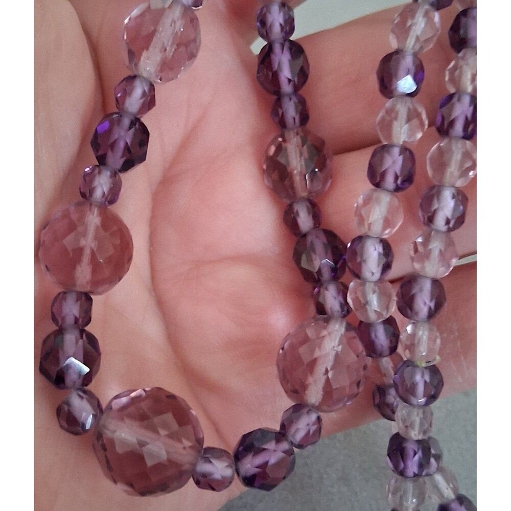 Amethyst purple faceted Czech glass graduated round bead necklace. 25"